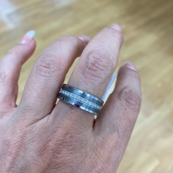 8MM PIPE CUT CZ ETERNITY TUNGSTEN WEDDING BAND - Picture 2 of 8